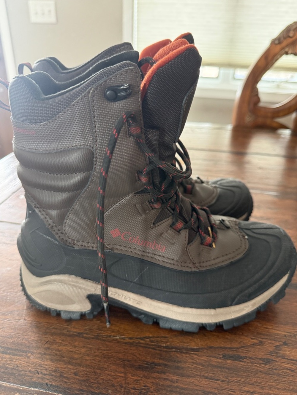 Columbia Brown and Black Lace-Up Winter Boots with Orange Accent